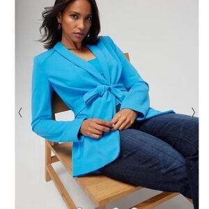 White House Black Market Slip-On Stretch Blue Isla Belted Blazer and Pants